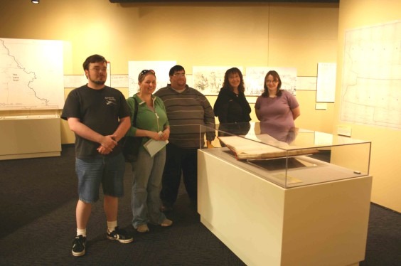 WSU students and Dr. Lorraine Madway from Special Collections at the new National Archives facility in Kansas City. The Kansas-Nebraska Act is in front.