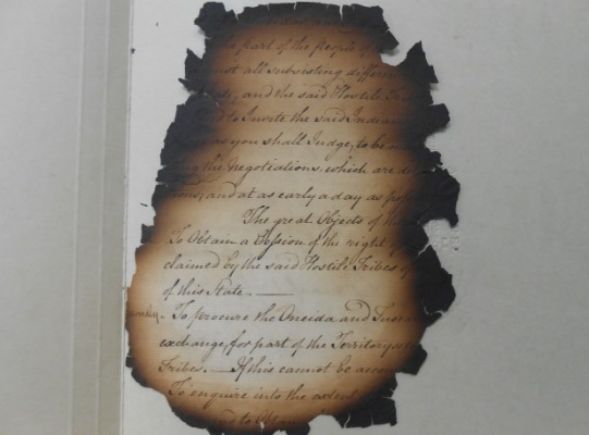A charred page from the papers of Gov. George Clinton