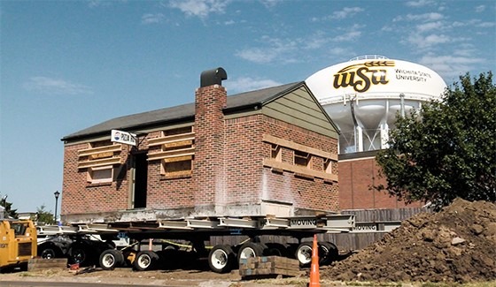 The original Pizza Hut building is prepared for relocation