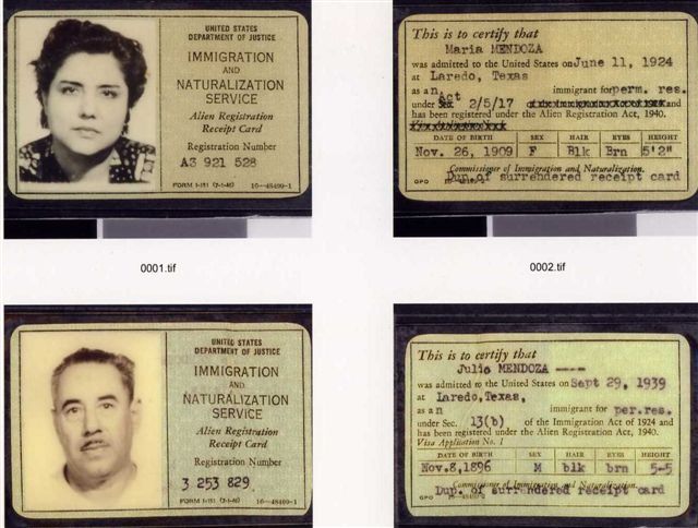 Immigration Documents for Julio and Maria Mendoza
