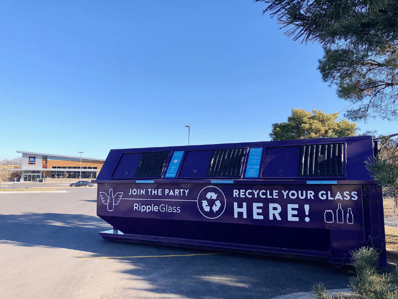 Ripple Glass recycling bin at Aldi's parking lot