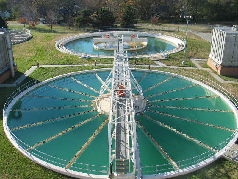 aerial shot of circular water flocculation tank