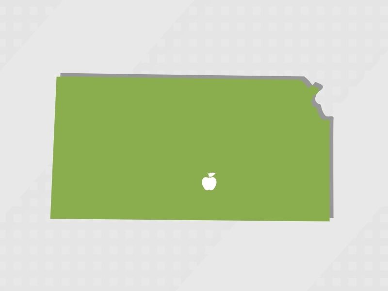 Image of state of Kansas with apple by Wichita