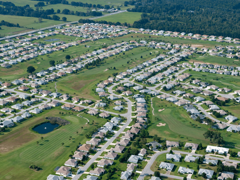aerial view of a new residential area in a rural town