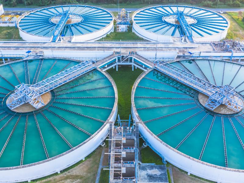 an aerial view of a large water treatment plant