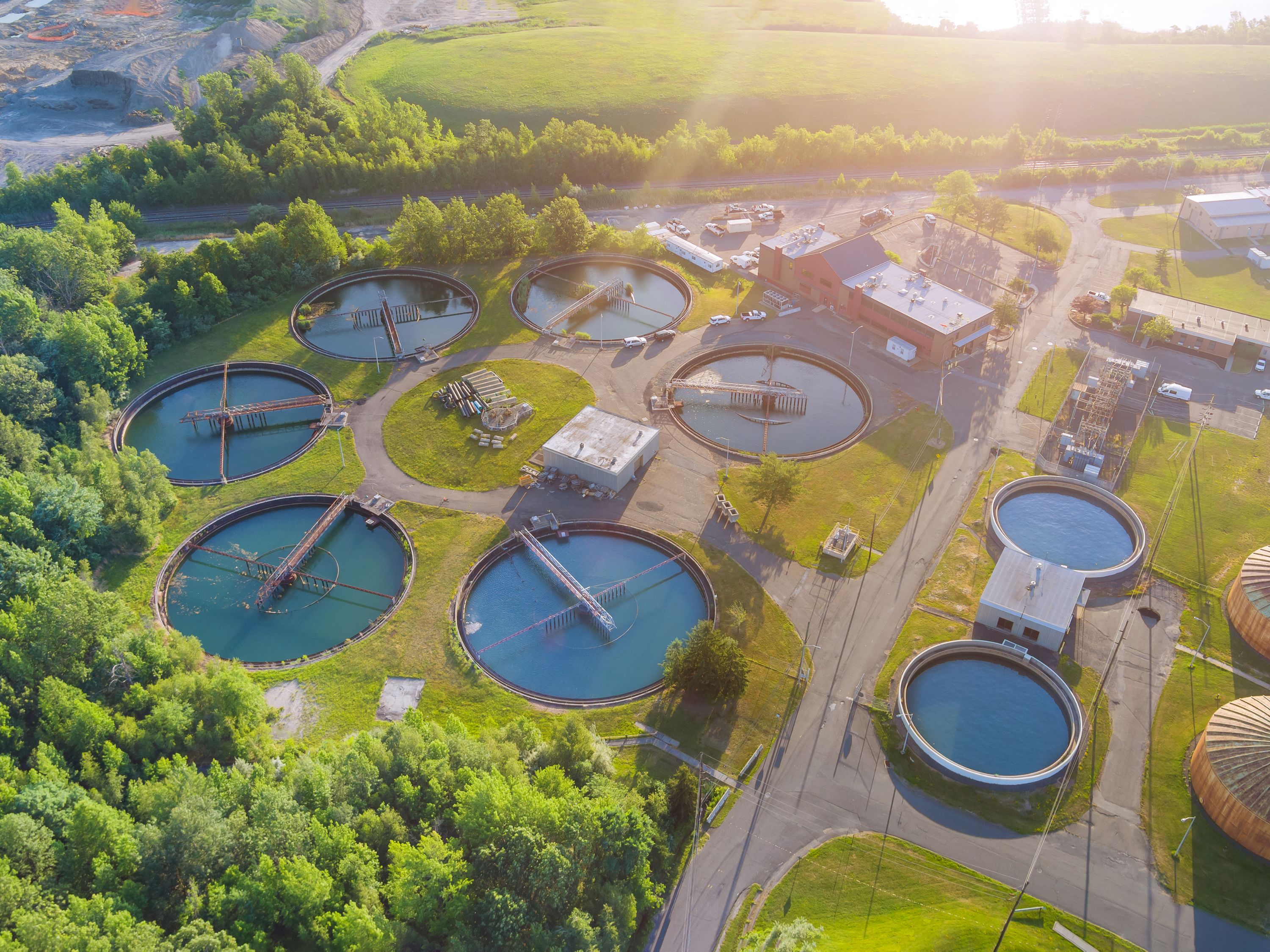 an aerial view of a water treatment plant