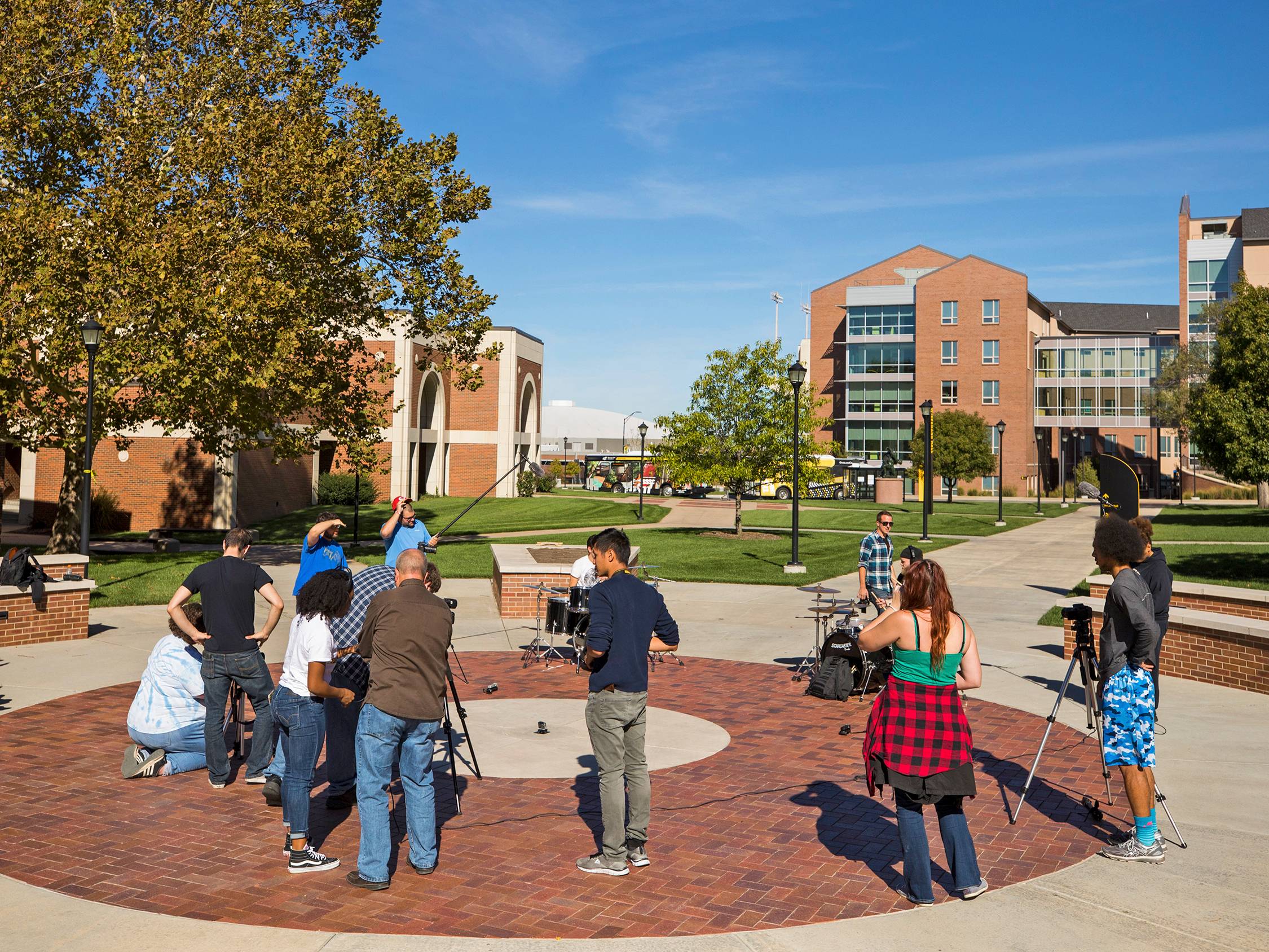 Fairmount college students taking video on campus