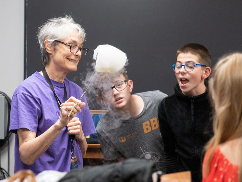 Professor Elizabeth Berman conducts an experiment with students