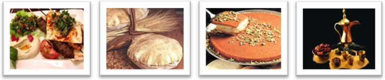Photos of a selection of popular Arabic foods. 