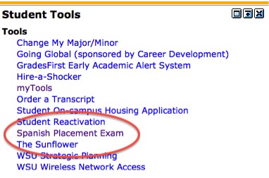 Screenshot of Student Tools menu. 