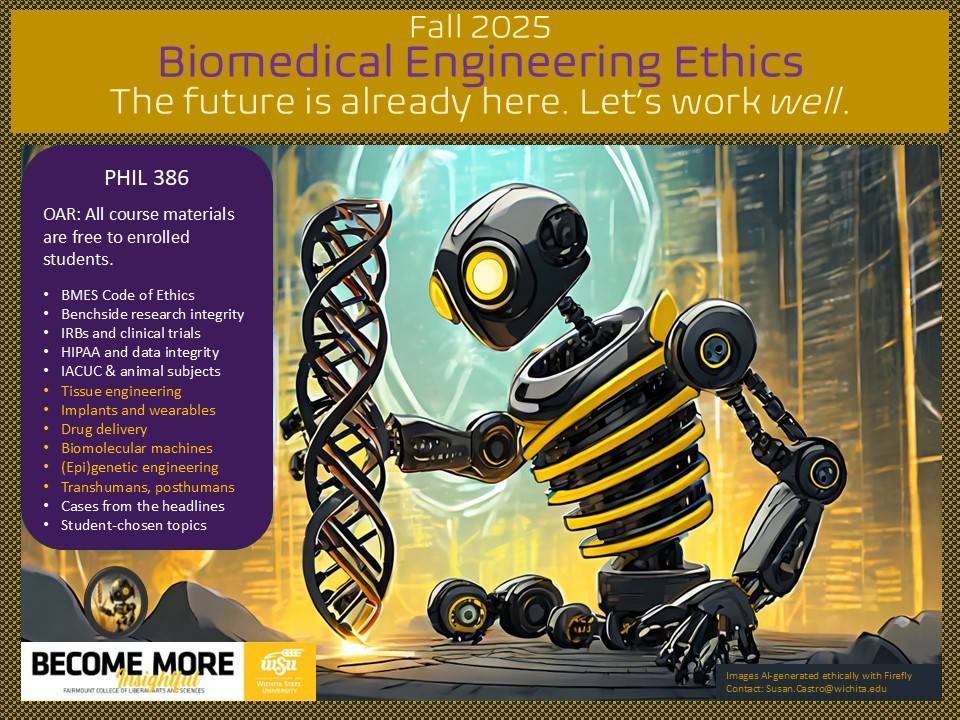 Flyer for course PHIL 386 Biomedical Engineering Ethics in Fall 2025