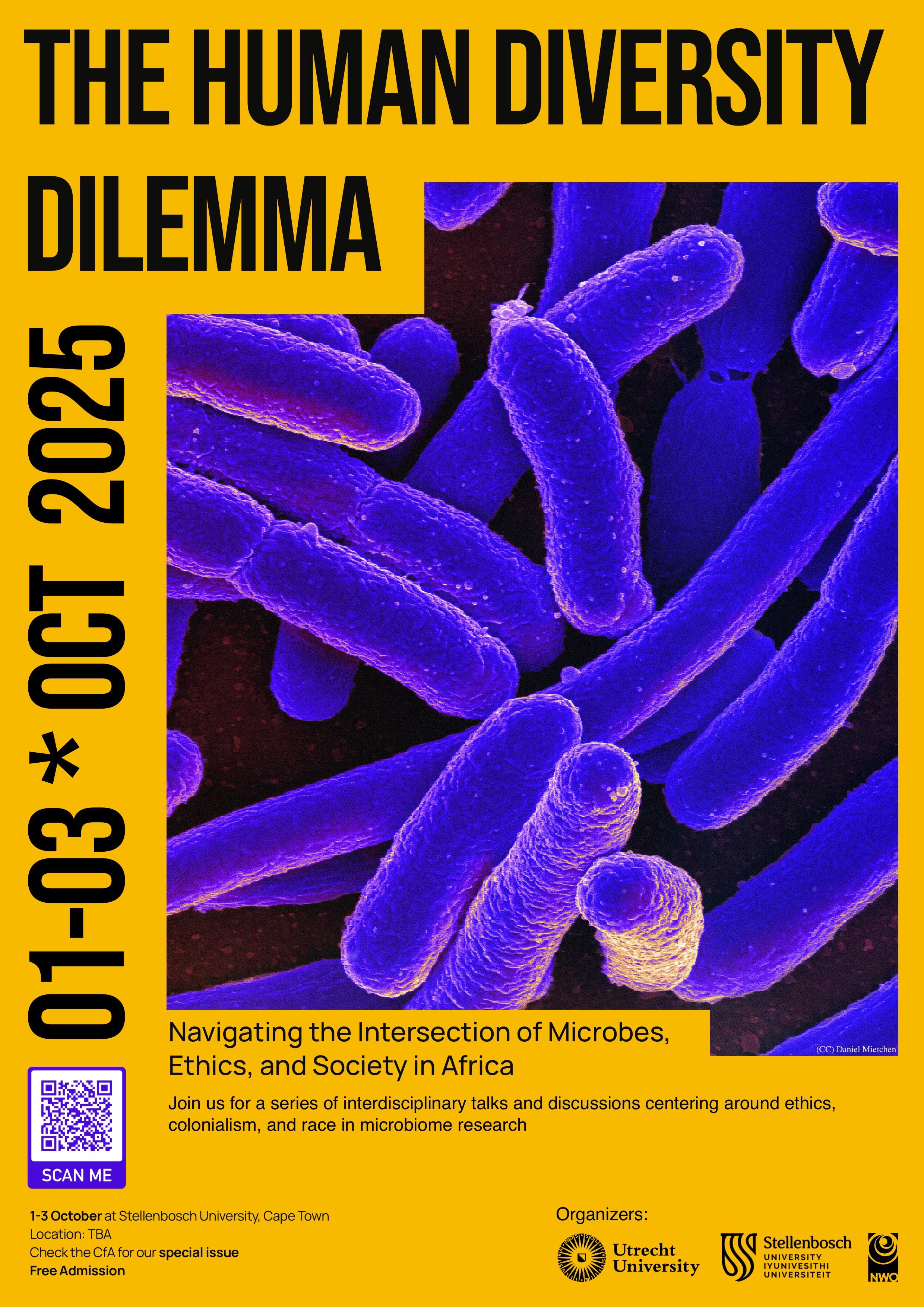 Flyer for conference The Human Diversity Dilemma: Navigating the Intersection of Microbes, Ethics, and Society in Africa