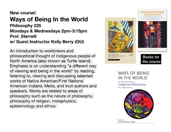 Course flyer with images of three book covers for the course. All text is in the text of the main webpage.