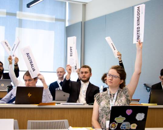 Students voting in Model UN