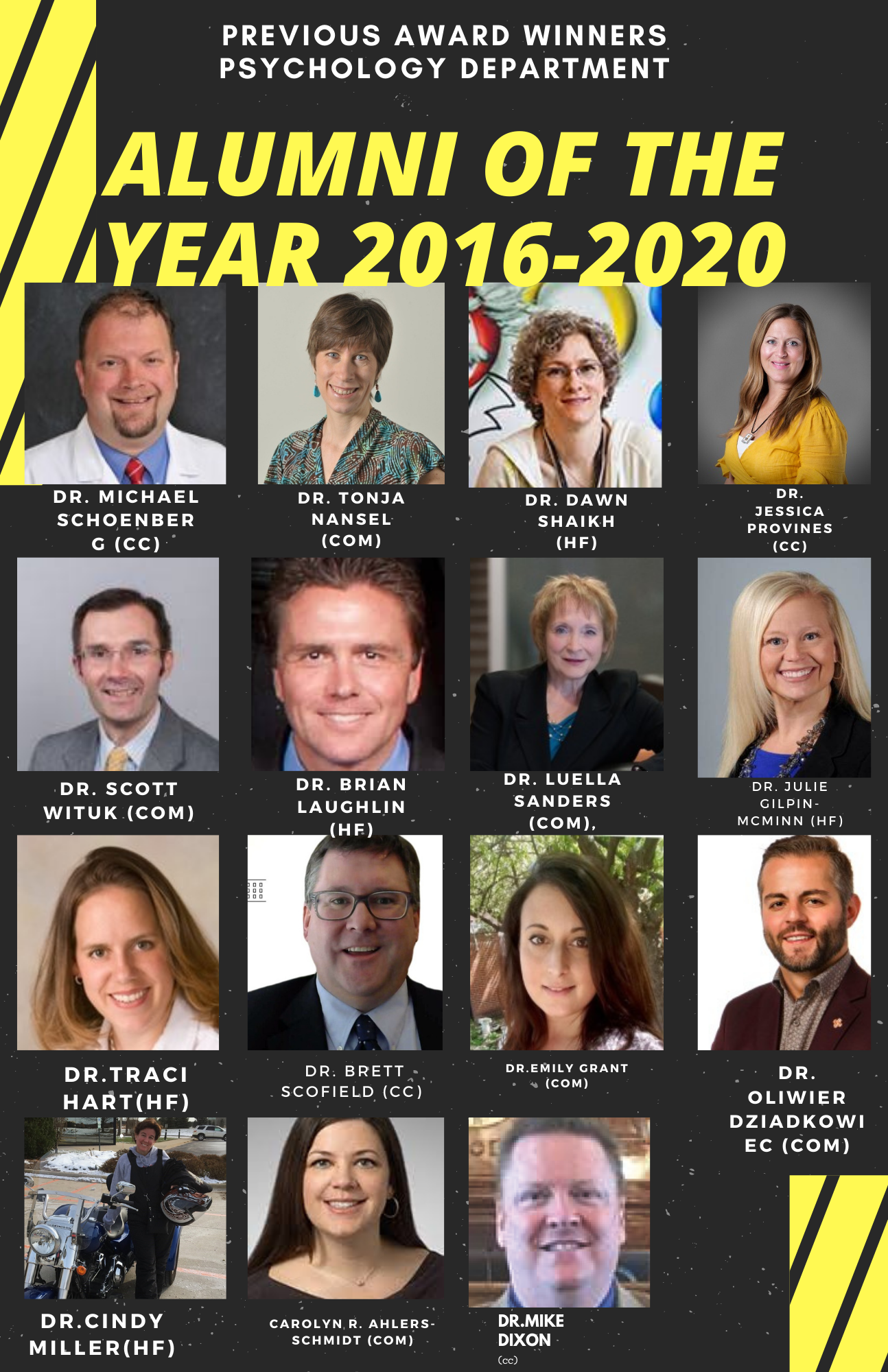 Psychology alumni award winners from 2016 to 2020