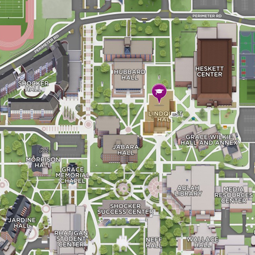 Mini map displaying the location of Lindquist Hall. You can click to visit the WSU interactive campus map.