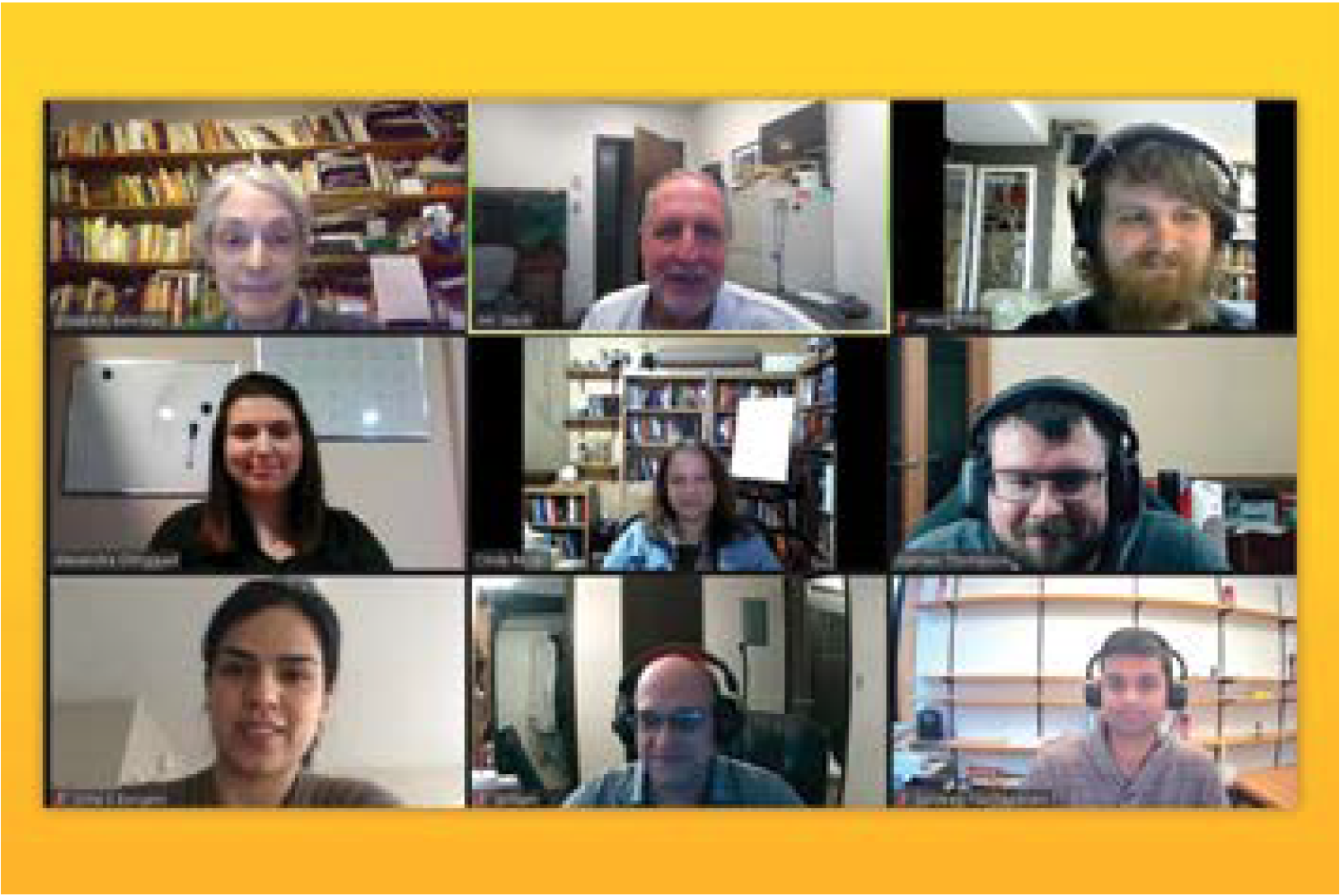 Screenshot of Zoom meeting: Behrman and Steck meet twice a week via Zoom with the quantum neural networks group.