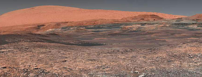 Photo: This mosaic, taken by the Mars Curiosity rover, looks uphill at Mount Sharp.