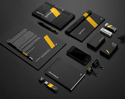 A series of stationery and promotional materials to which Nicklaus Lawrence added the new ShiftSpace brand identity.