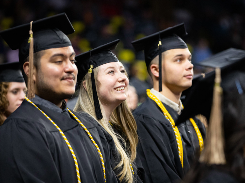 Students in their cap and gowns.