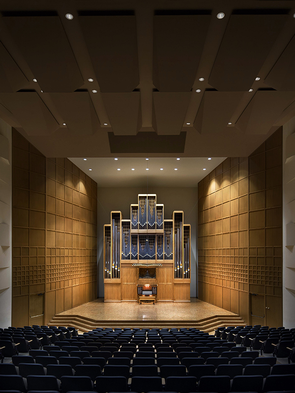 A photo of the Wiedemann Hall pipe organ, the Marcussen organ