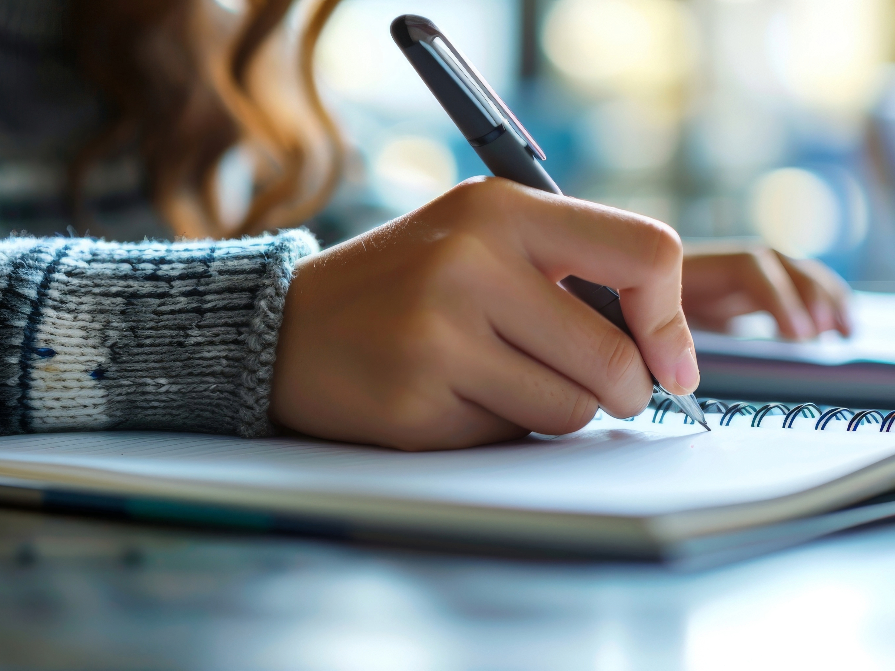Student writing in a notebook
