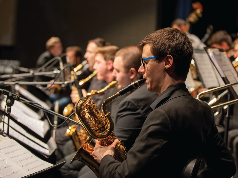 Our saxophone students perform in a jazz concert.