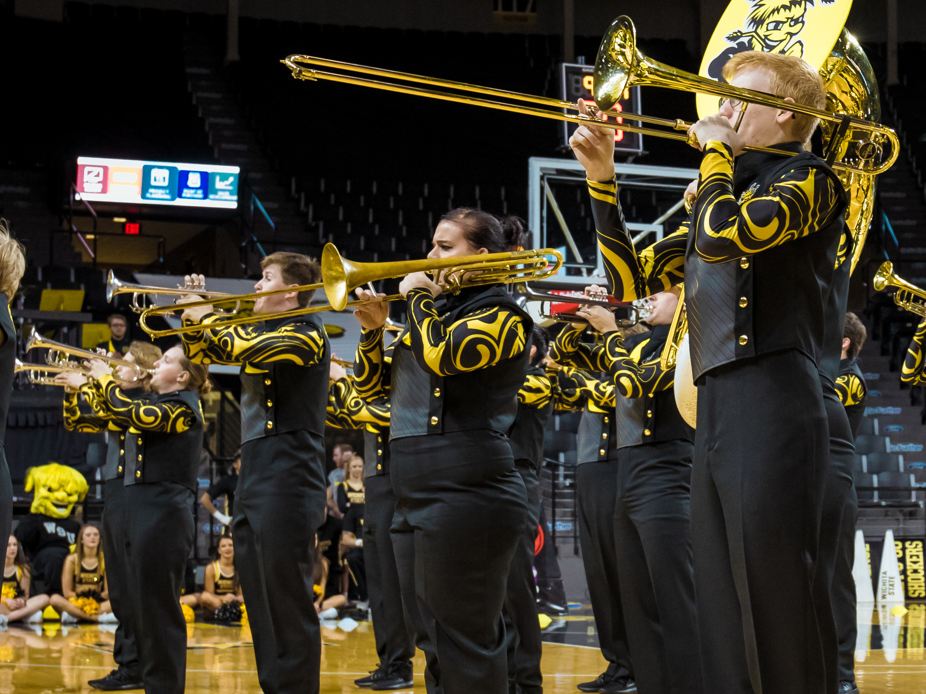 Brass players from the shocker sound machine ensemble in uniform