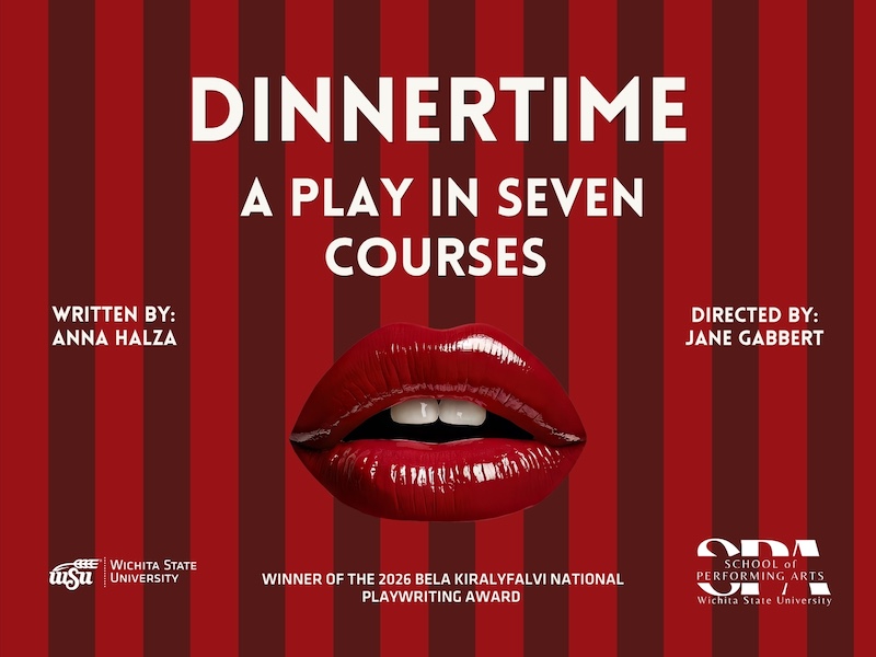 Dinnertime graphic of lips on a red background Dinnertime