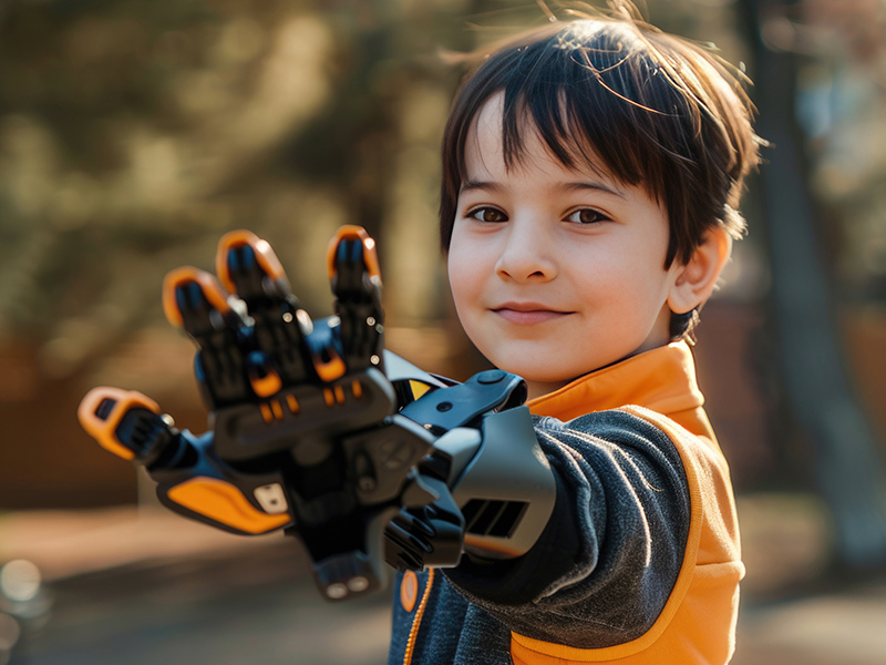 kid with prosthetic bionic arm kid with prosthetic bionic arm