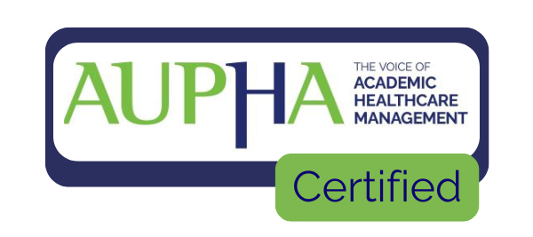 Blue and green logo indicating AUPHA Certification