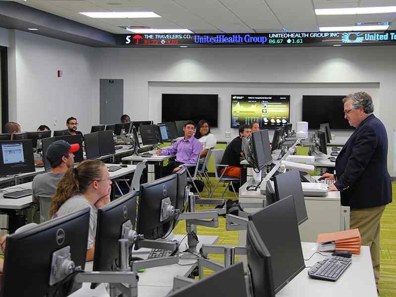 The Koch Global Trading Center lets students learn about the Stock Market in real-life scenarios.