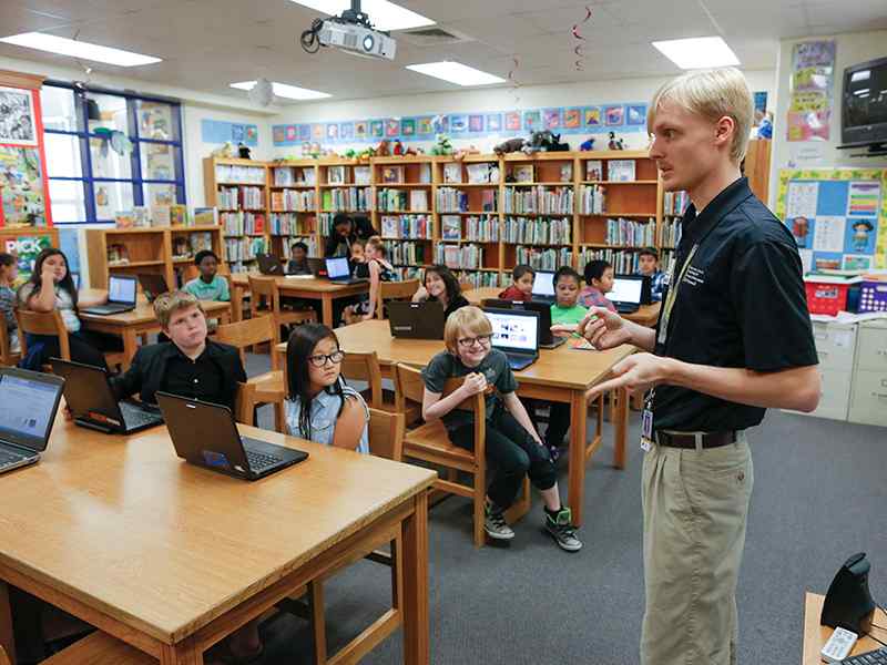 Sophomore Zane Storlie developed a curriculum on Scratch, an entry-level coding program, for Wichita elementary school students.