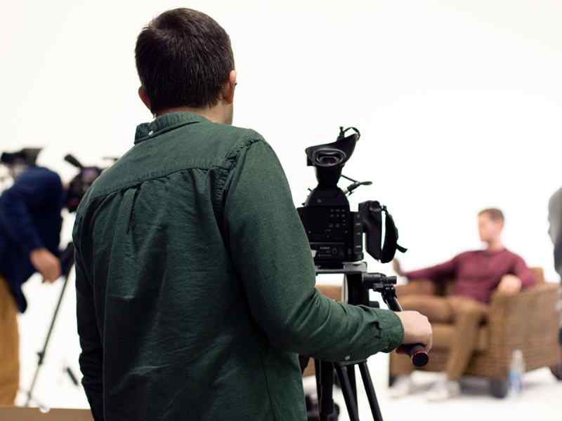 Media Arts students on set at Shocker Studios