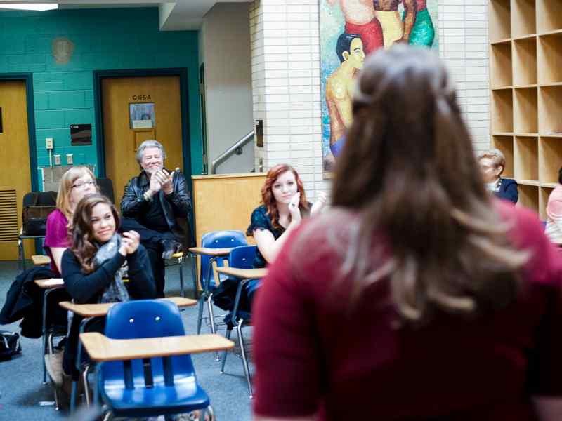 Music theatre student performs for class.