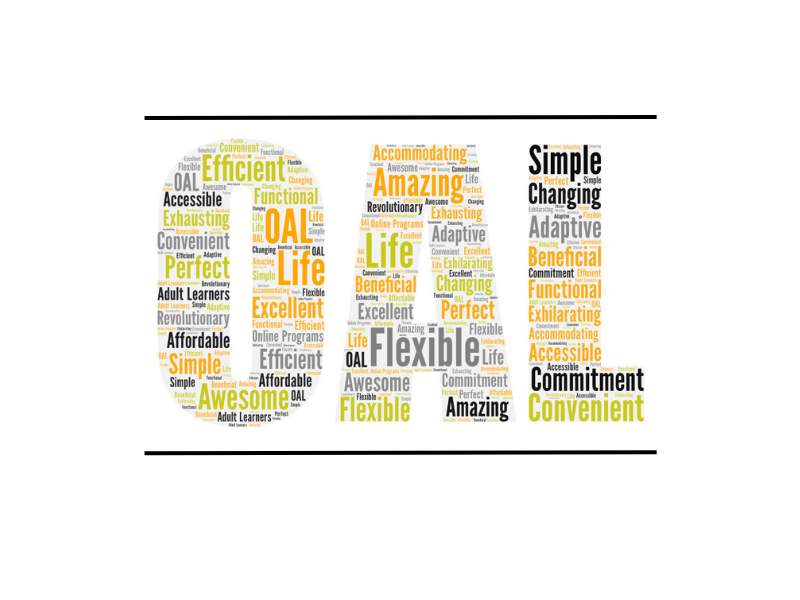 OAL Word graphic: felixble, awesome, life, accomodating, perfect, affordable, commitment