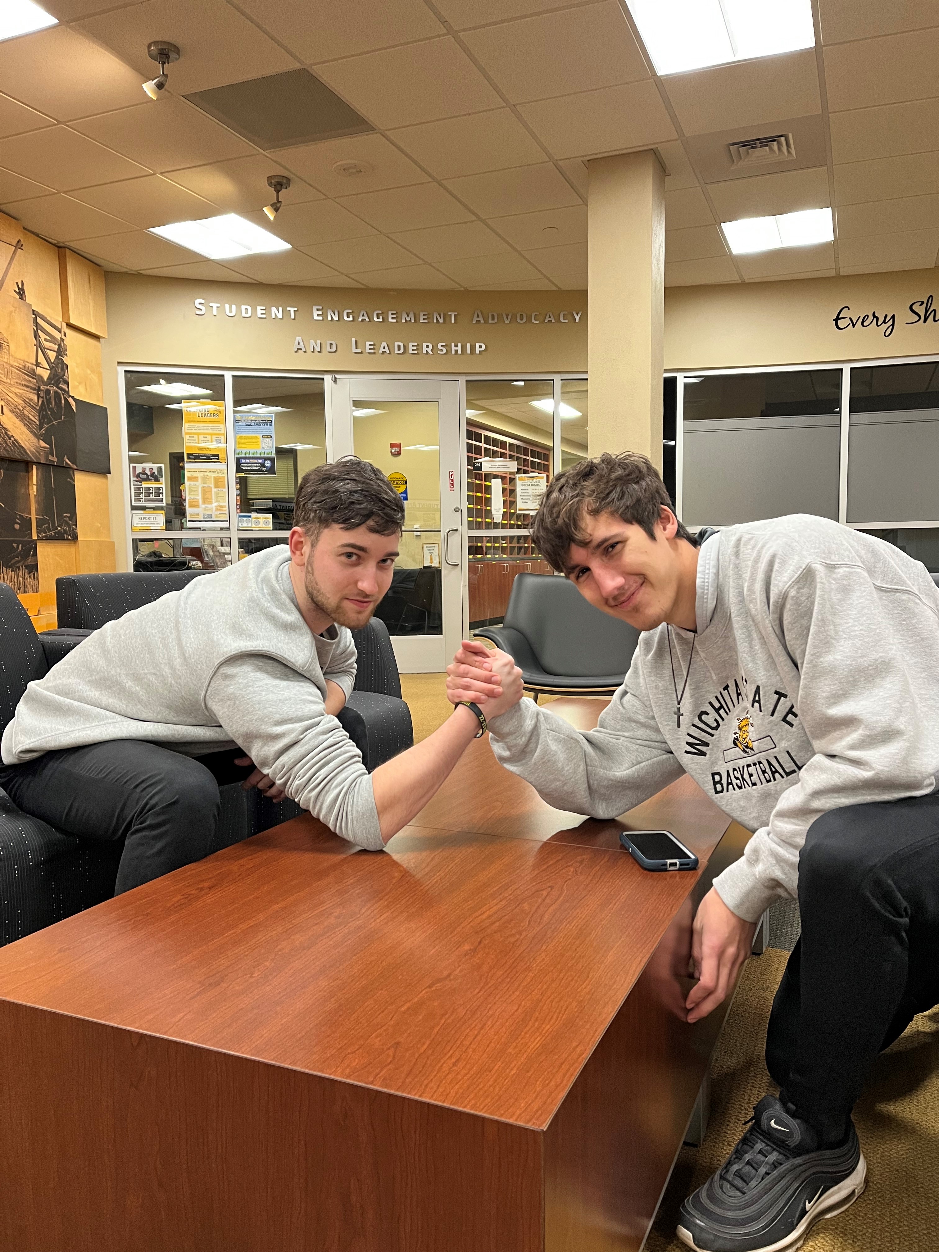 Brent and Lucas arm wrestling