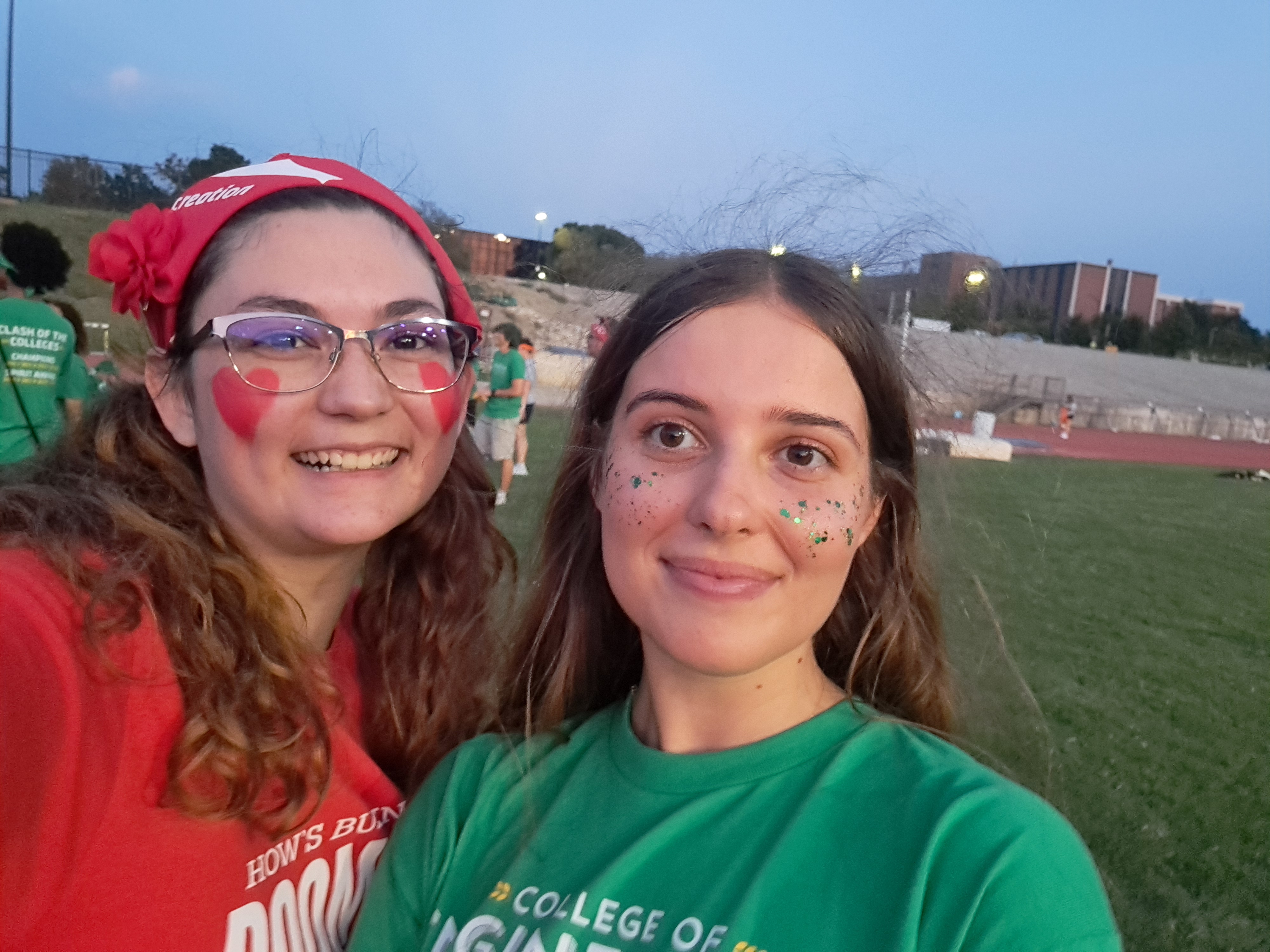 Phebe with buddy at clash of colleges