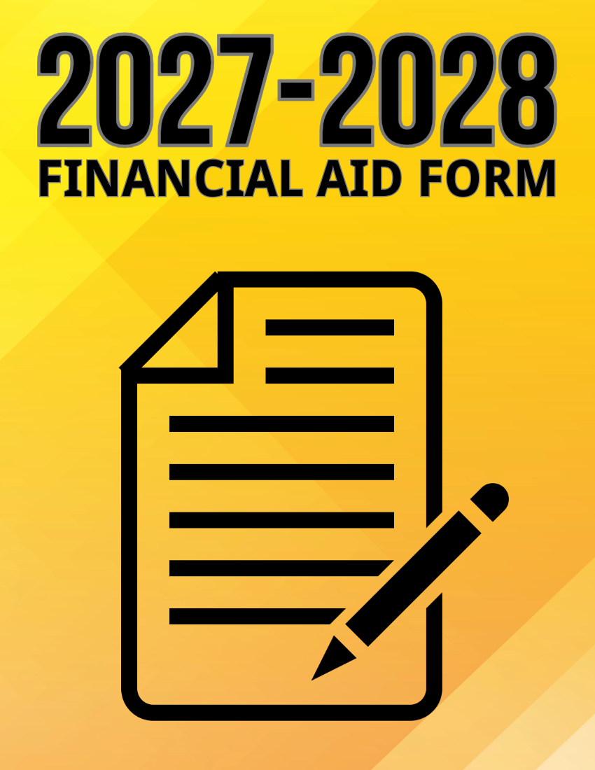 2027-2028 Financial Aid Form graphic with notepaper and pencil on background