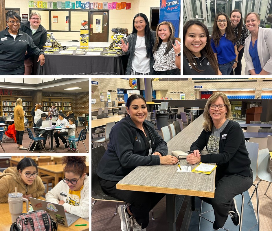 Photo collage of FAFSA staff hosting FAFSA Tour events at local high schools. 