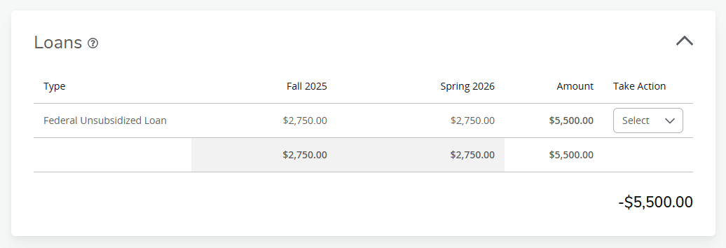 graphic for loans section of Financial Aid Dashboard