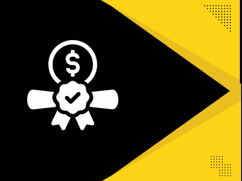 decorative element with a dollar sign and rolled certificate