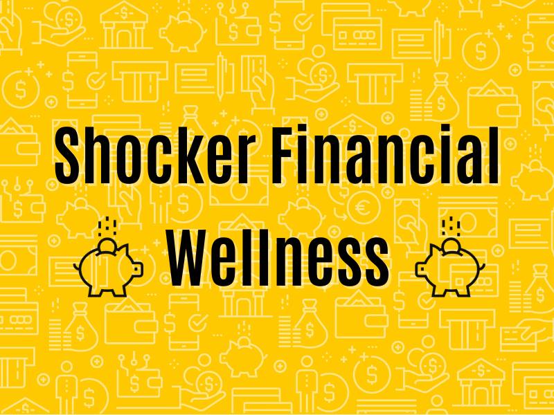 Decorative header for Shocker Financial Wellness on yellow background with piggy banks