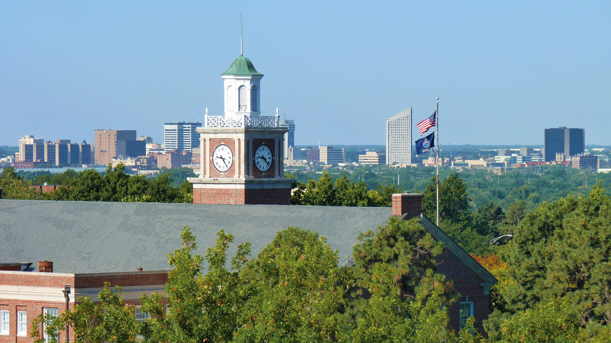 Morrison Hall and the downtown Wichita skyline