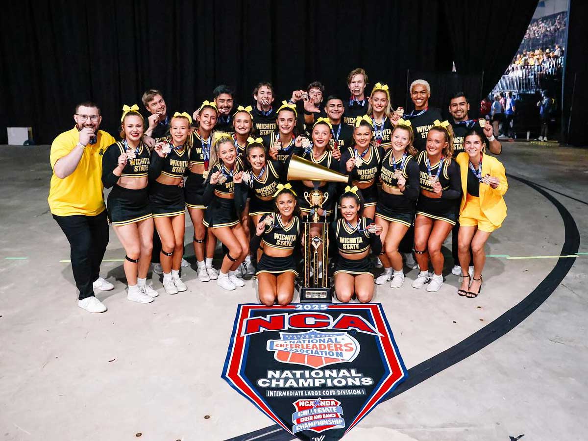 Shocker cheer pose after becoming NCA national champions