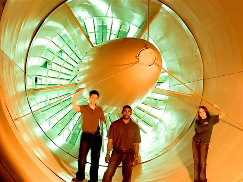 Students in the Beech Wind Tunnel at Wichita State
