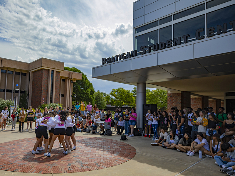 Students participate in the annual Multicultural Greek Council Yard Show outside of the Rhatigan Student Center.