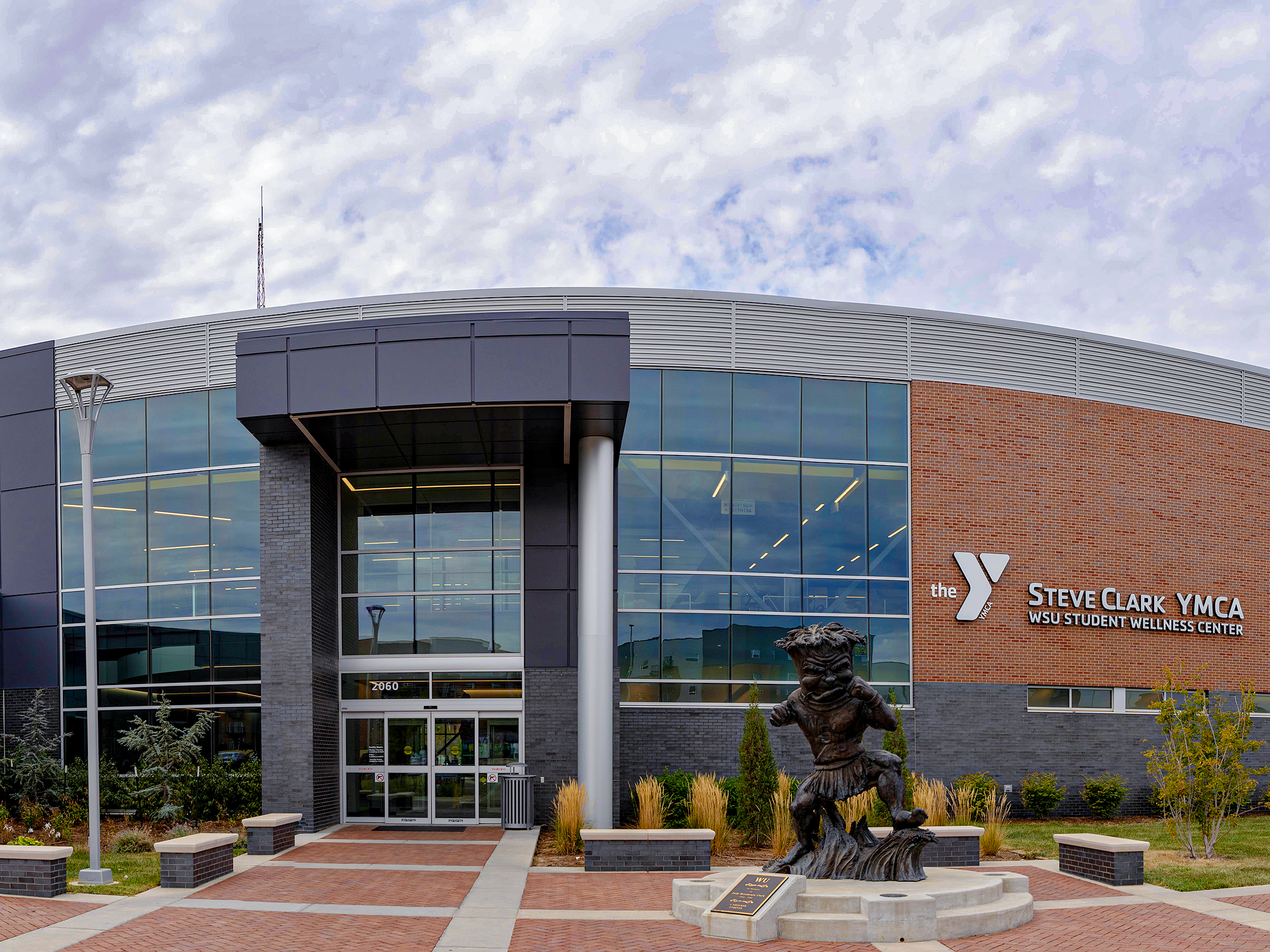 Entrance to Wichita State's Steve Clark YMCA and Student Wellness Center.