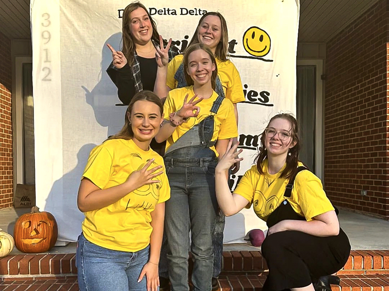 Ainsley's Tri Delta sorority family (left to right), top - Jessica Reed, Aubree Holloran; center - Maddy Busby; bottom - Grace Westbrook and Ainsley Altenbern.