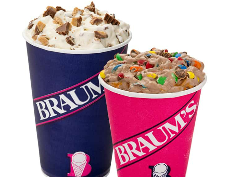 Frozen yogurt mixes at Braum's.